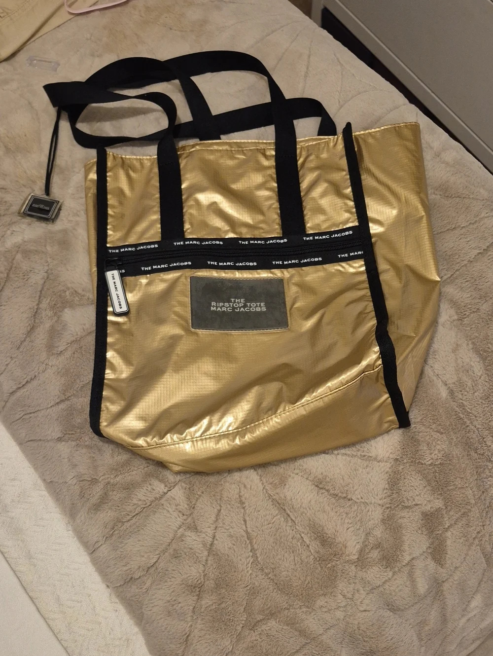 Marc Jacobs Gold Ripstop Tote with Black Trim